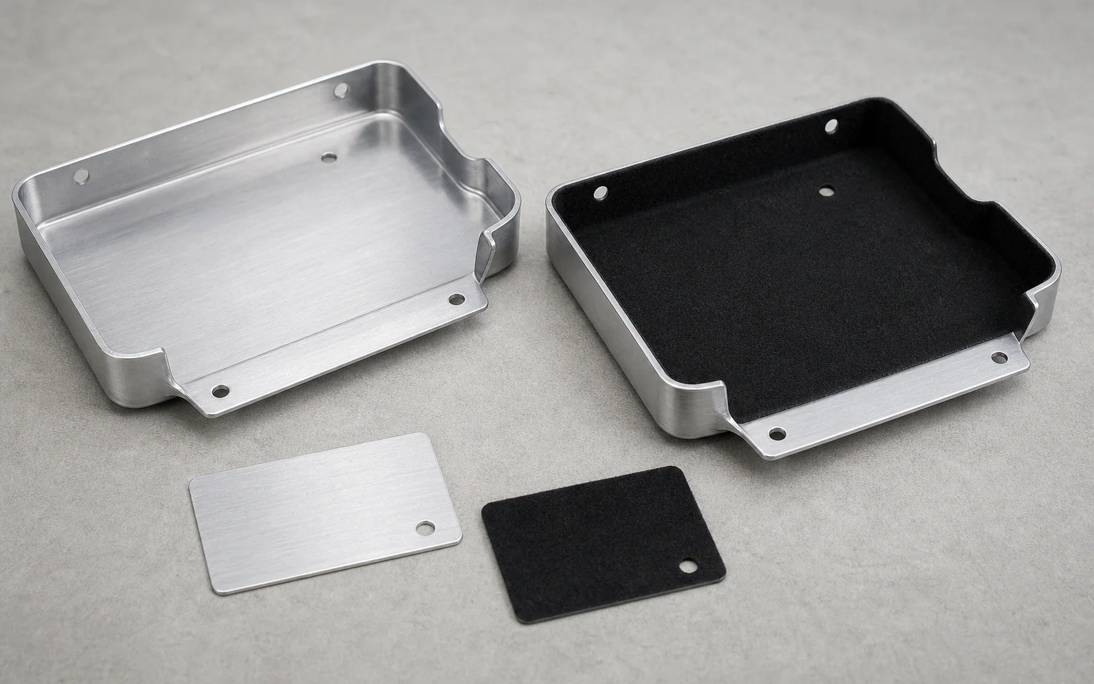 Application illustration comparing bare aluminum trays with short-flocked metal trays