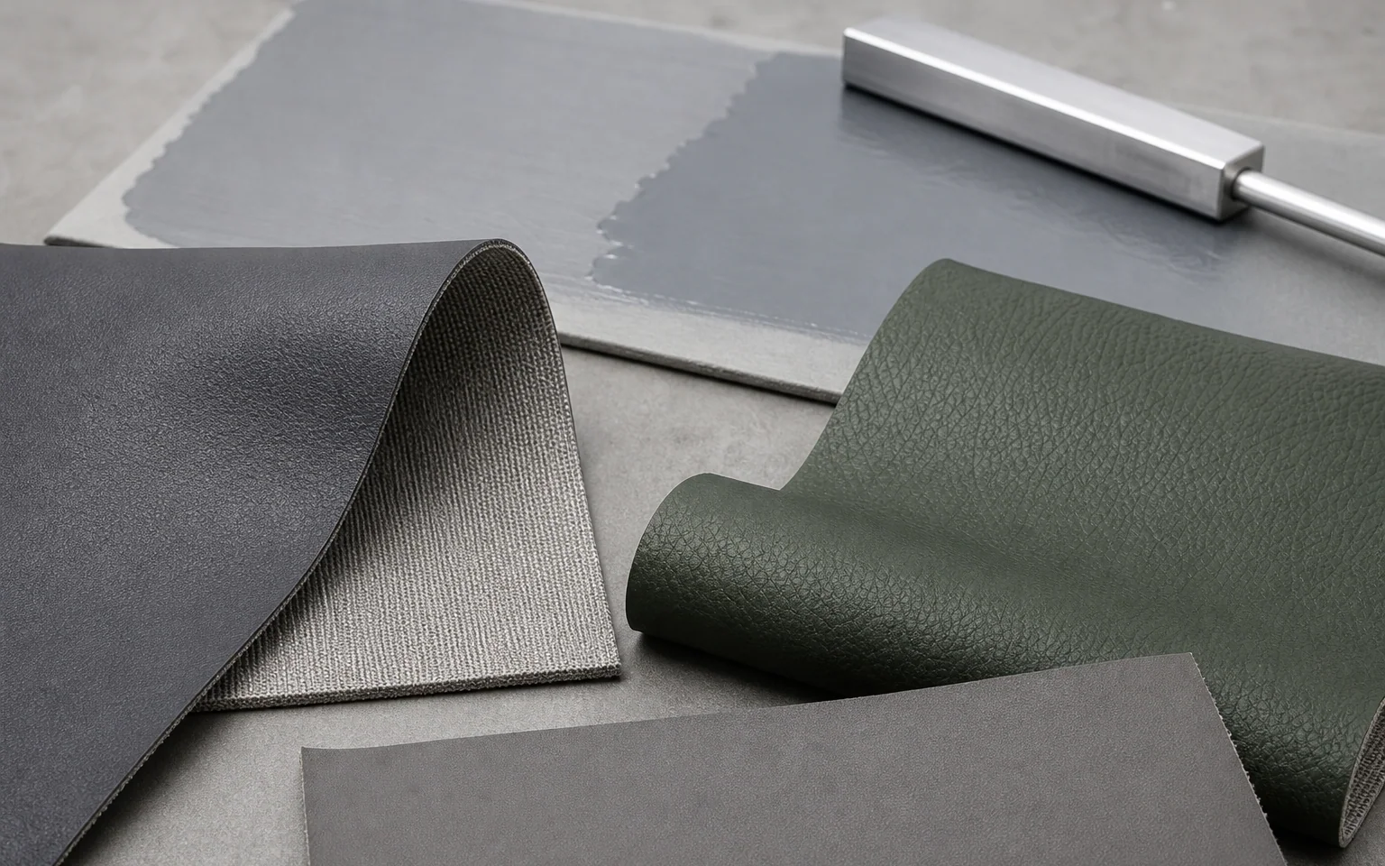 Application illustration of flexible synthetic-leather coating samples and a laboratory drawdown