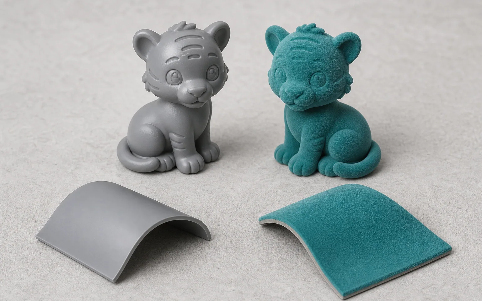 Application illustration comparing smooth flexible PVC parts with short-flocked PVC parts