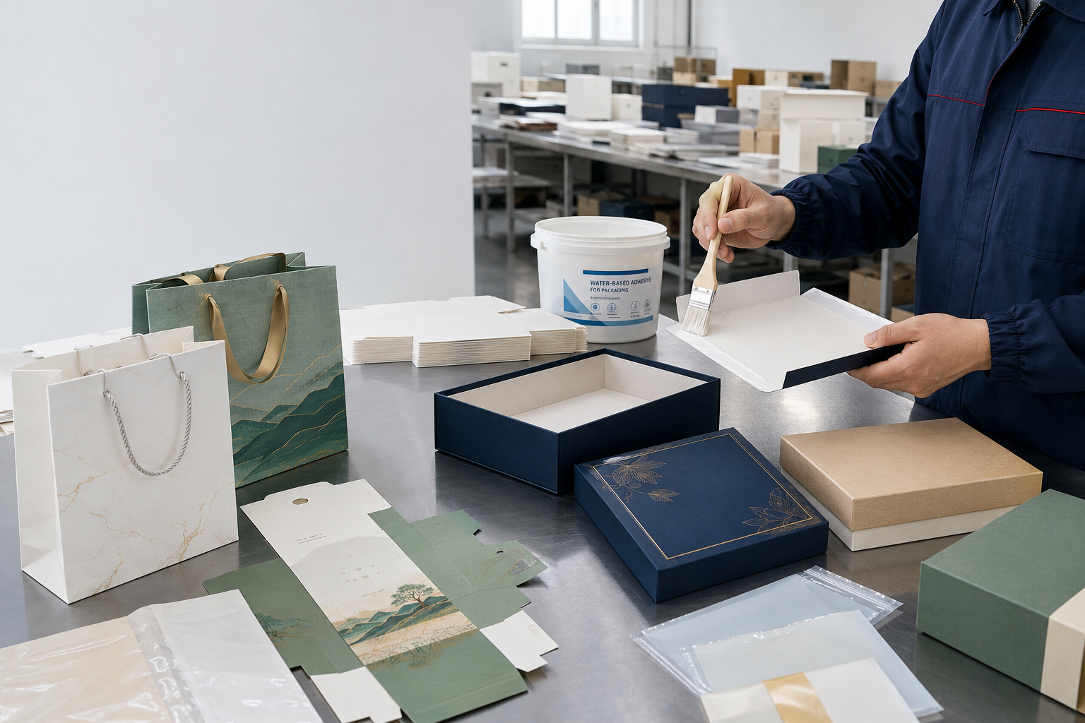 Water-based adhesive being applied during color box and gift box production