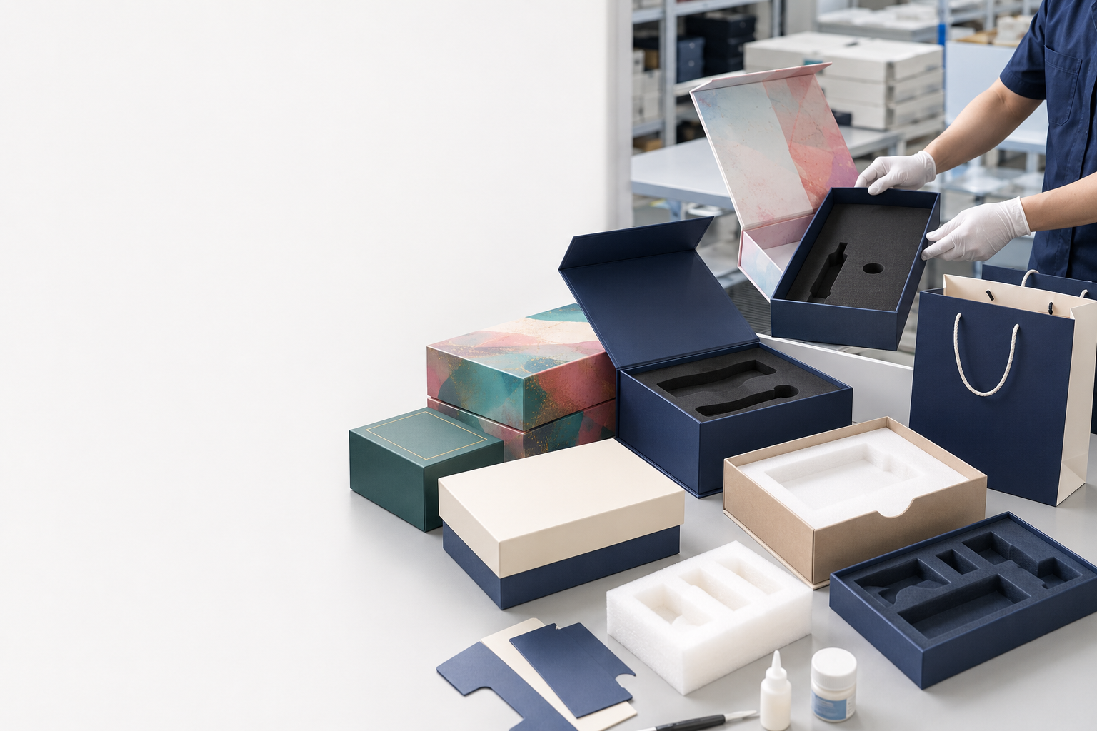 Rigid box and packaging adhesive gluing application