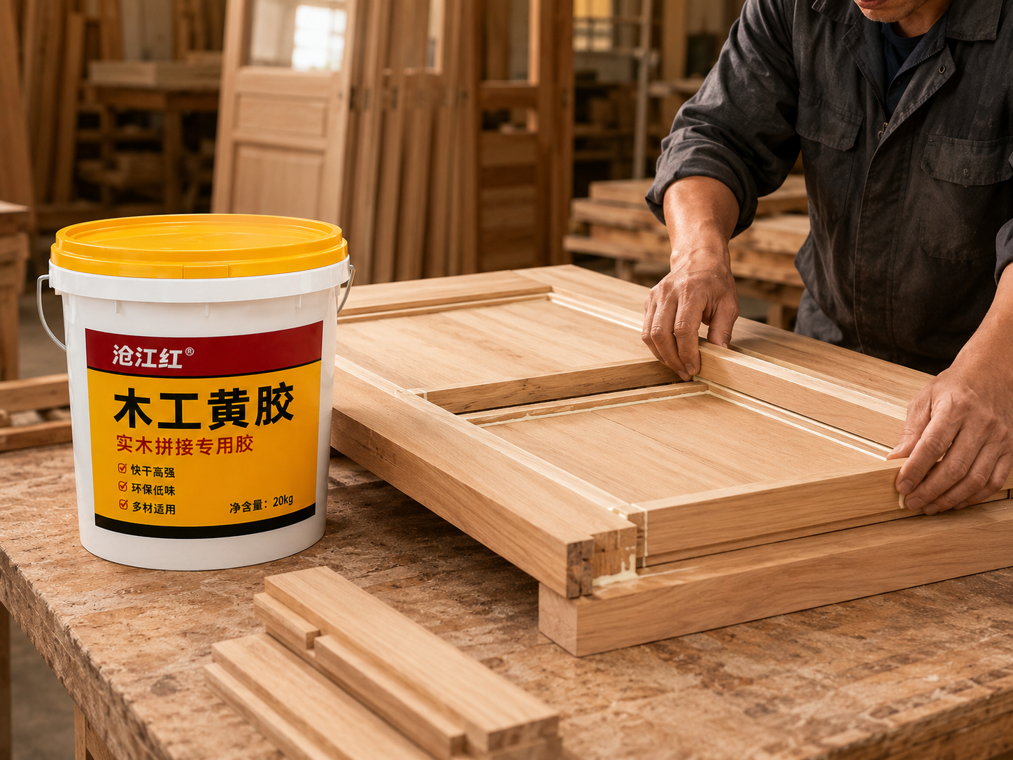 Woodworking adhesive application for solid wood joining